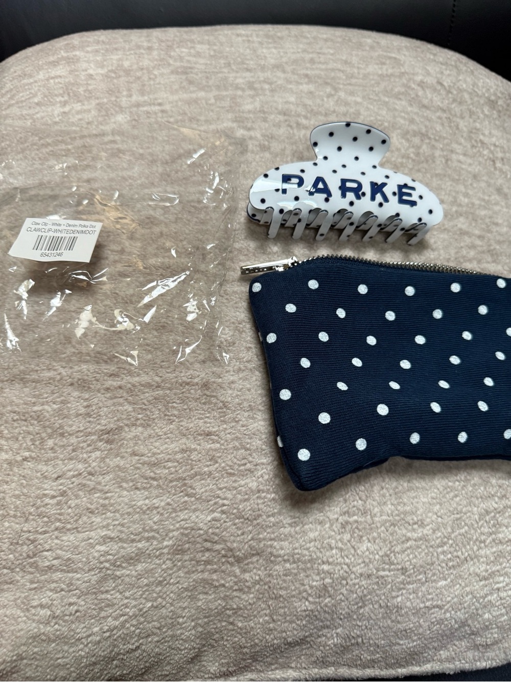 New Parke White Denim Polka Dot Claw Hair Clip